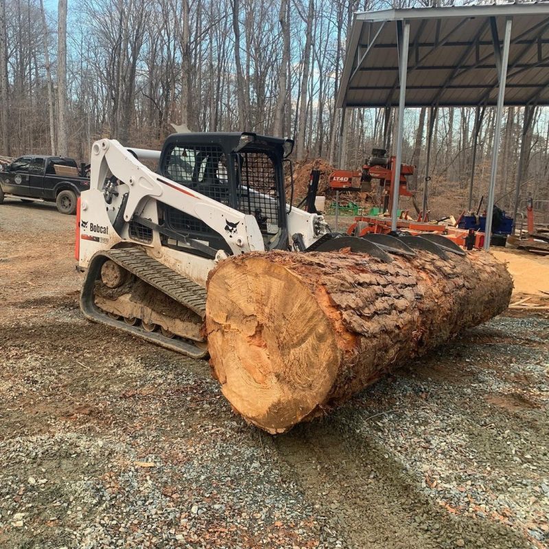 machine moving large tree trunk
